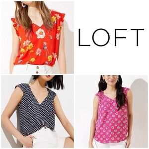 LOFT Floral & Printed Mixed-Sleeveless Blouse Tops in Red, Navy, Pink
